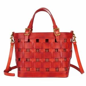 Elegant Red Woven Leather Hobo Bag